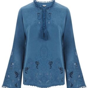 Talitha Medium Teal Embroidered Blouse Luxury Boho Chic Handmade Top Boho Chic